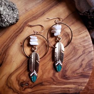 Handmade Seashell Feather Bohemian Hippie Boho Earrings